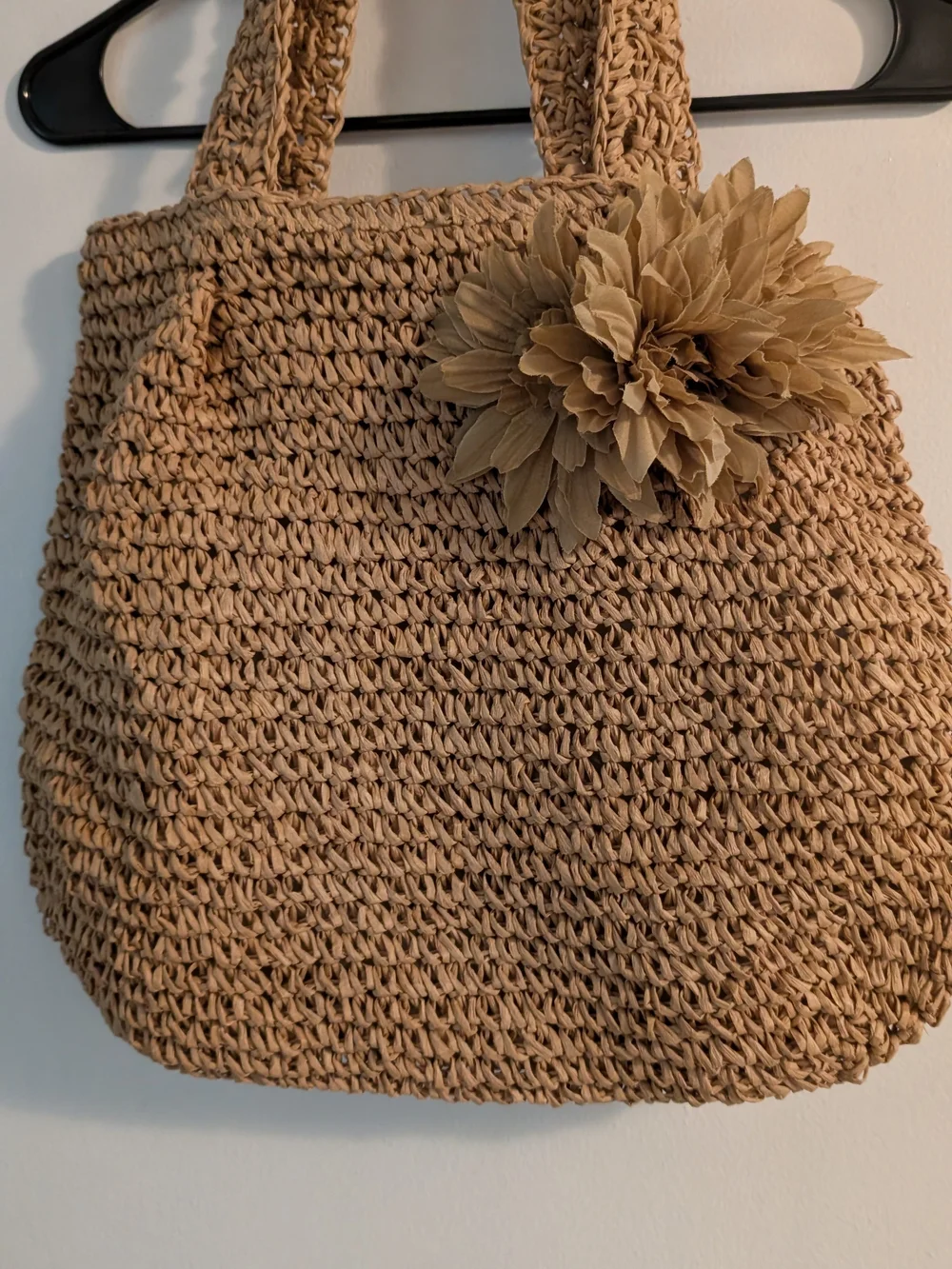 Cappelli Straworld Tan Woven Shoulder Bag with Floral Accent